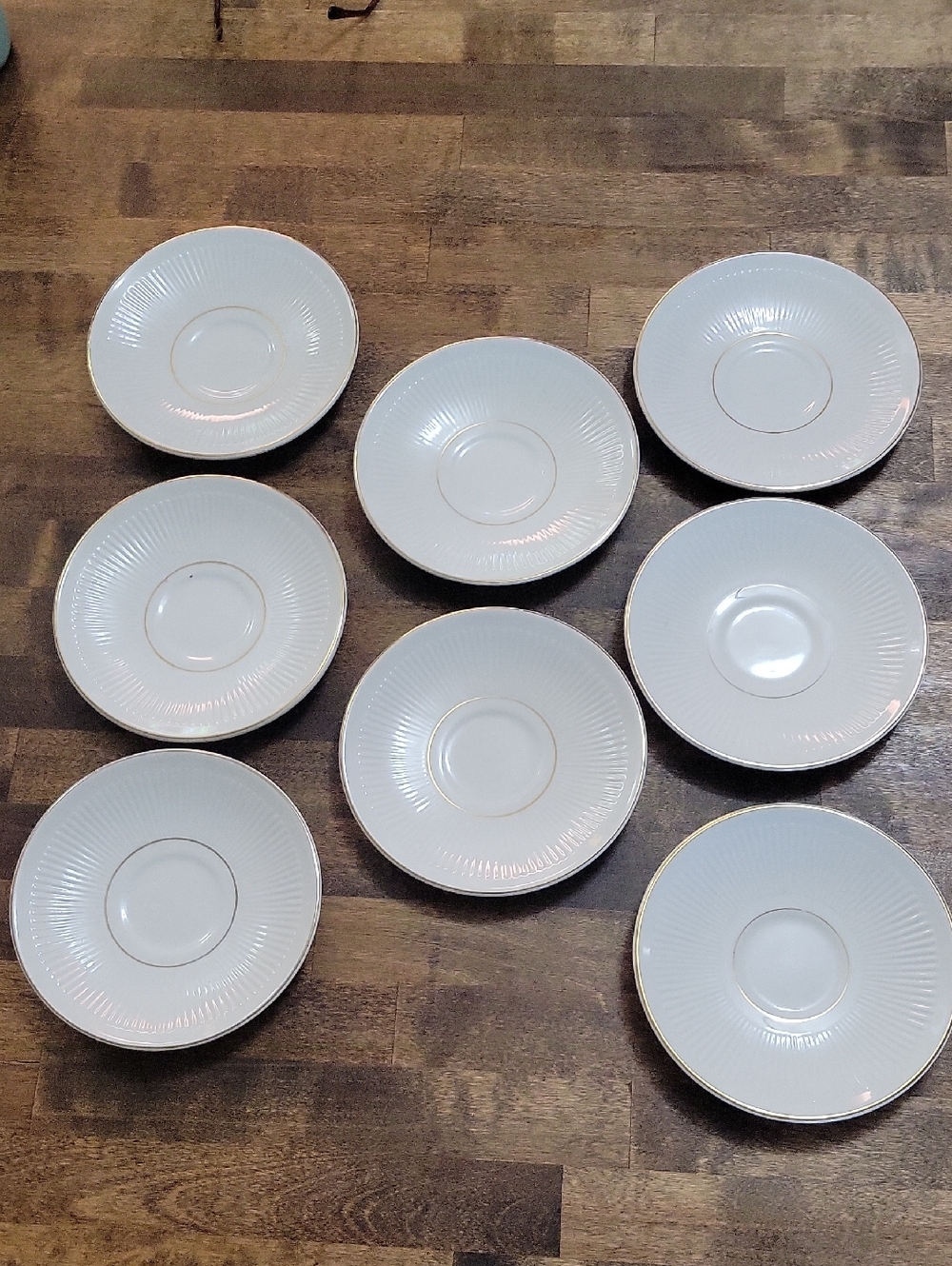 Summertime Staffordshire White Porcelain Saucer with Gold Rim Set Of 8